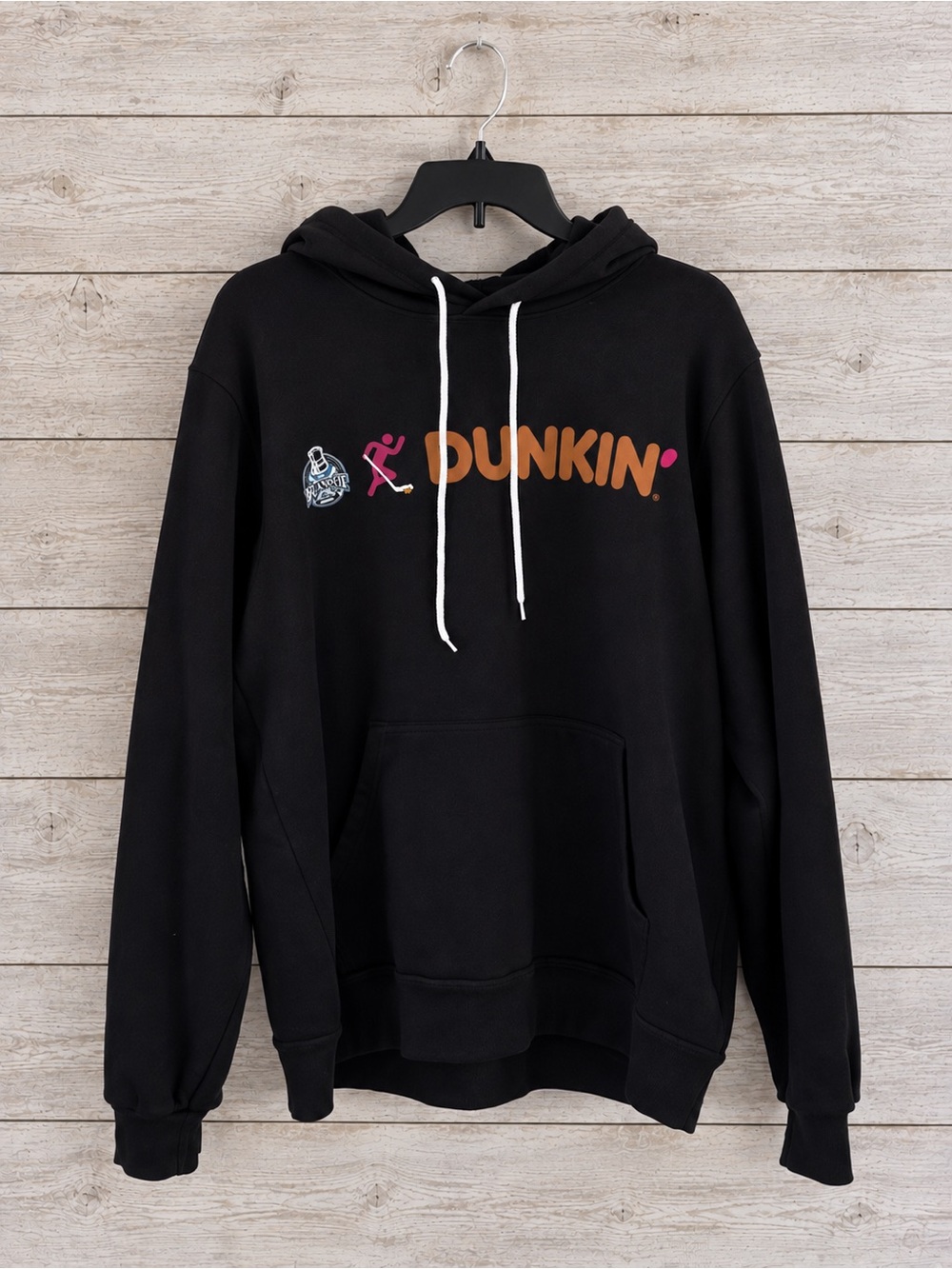 Dunkin’ Beanpot Hockey Hoodie Large Black Unisex Pullover Sweatshirt